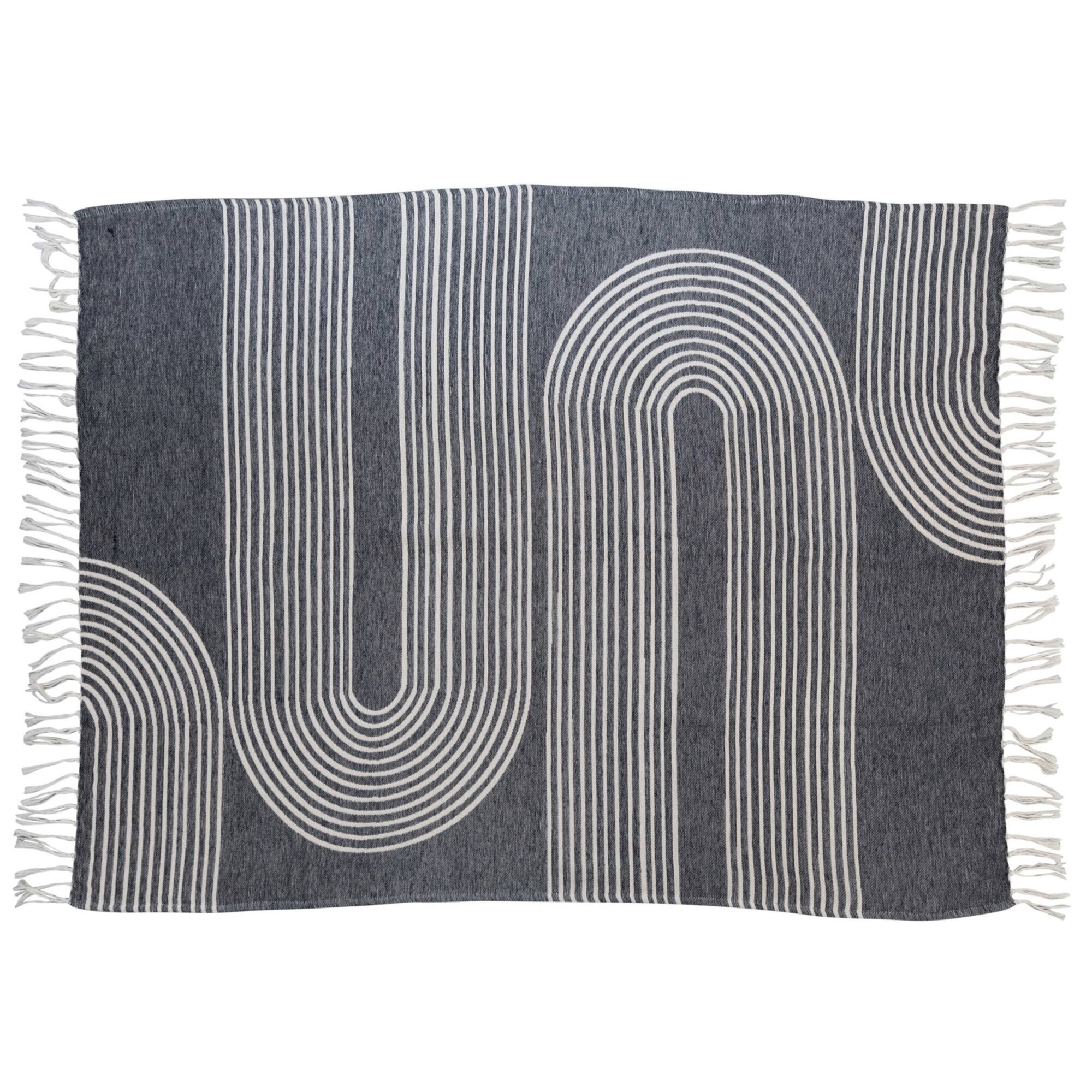 Hello Honey® Cotton Jacquard Throw Blanket with Arch Design and Fringe, Black and White